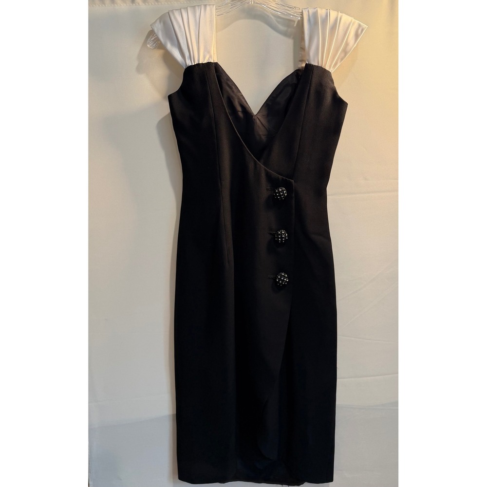 Morton Myles for The Warrens Vintage Black White Pleated Cocktail Dress Size 4 - Picture 2 of 7
